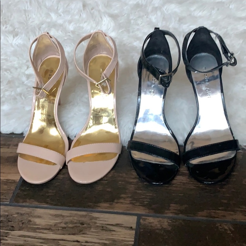 Madden Girl Nude and Black Ankle Strap Sandal Heels